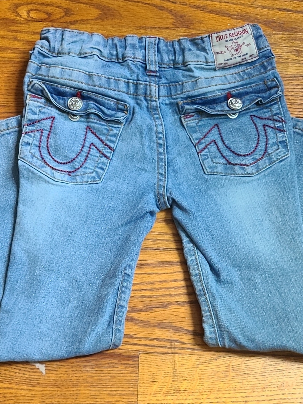 True Religion Light Blue Girls Denim Jeans with Red Stitching